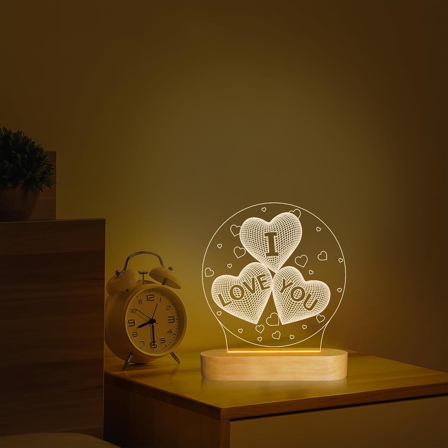 I Love You 3D Night Light LED Illusion Heart Table Lamp for Her Girls Wife Anniversary Romantic Holiday Gifts