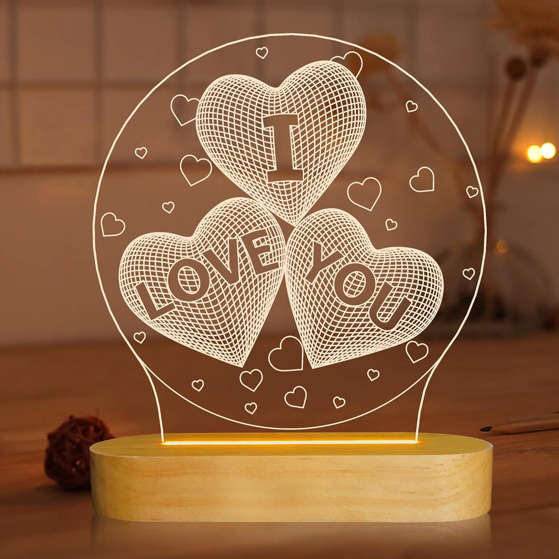 I Love You 3D Night Light LED Illusion Heart Table Lamp for Her Girls Wife Anniversary Romantic Holiday Gifts