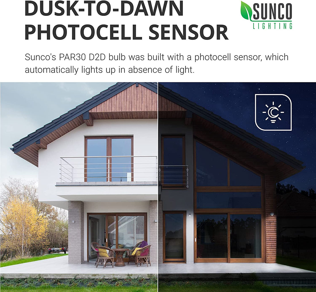 Sunco 4 Pack Dusk to Dawn Light Bulbs Flood Light Outdoor PAR30 LED, Photocell Sensor, 11W=75W, 4000K Cool White, 850 LM, IP65 Waterproof, Light Sensing Auto On/Off Security Porch Light UL