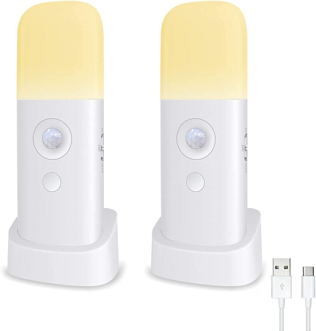 Motion Sensor Night Light Indoor, 2000Mah Battery Operated Lights, Cordless Table Lamps for Kids, 5 Stages Dimmable LED Nursery Night Lights for Bedroom, Bathroom, Hallway