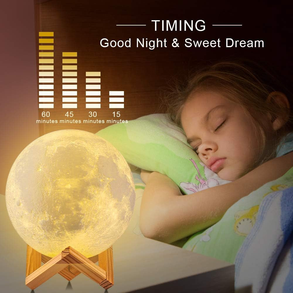 Moon Lamp, 16 Colors 3D Printed Moon Lights Kids Night Light with Stand, Time Setting, Remote & Touch Control, USB Rechargeable, Birthday Gifts for Boys Girls Friends Lover